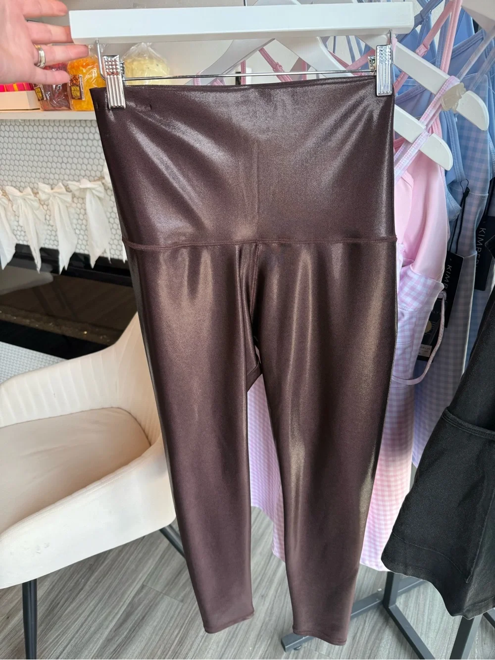 Emily Hsu Pure Barre Metallic Brown Leggings